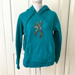 Browning Teal Green with Antler Application Hoodie Lined Hood Kangaroo Pocket